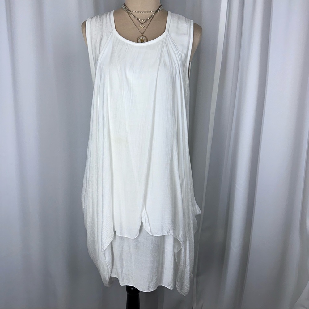 White Silk Blend Gauze Drape Midi Dress Made In Italy Boho Beach Coastal Wedding
